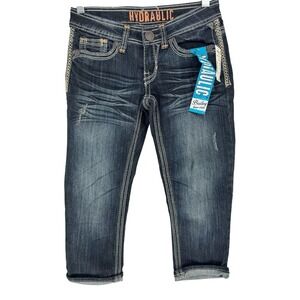 New! Women's Hydraulic Bailey Low Rise Stretch Capri Sz 3/4 Distressed 28 X 20